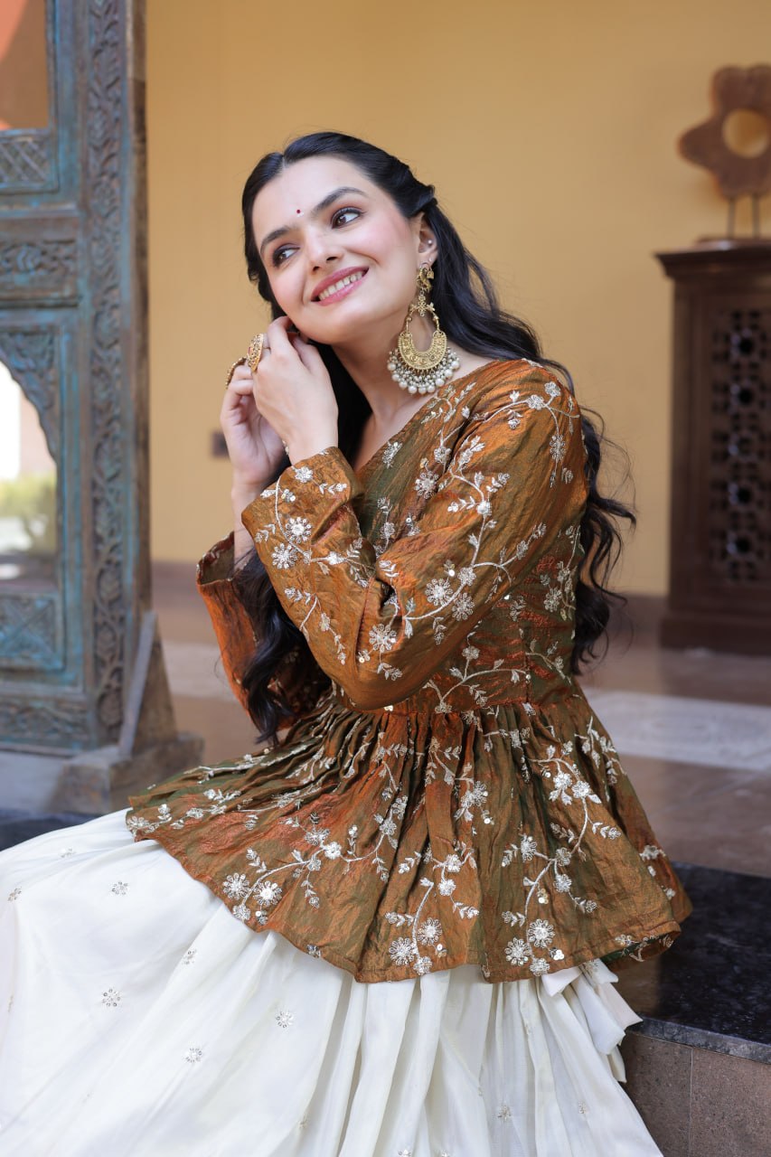 Ananya Cosmos Butti With Mustard Gold YSL Silk Sequins Embroidered Co-ord Set Lehenaga Choli