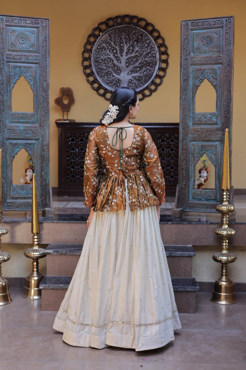 Ananya Cosmos Butti With Mustard Gold YSL Silk Sequins Embroidered Co-ord Set Lehenaga Choli