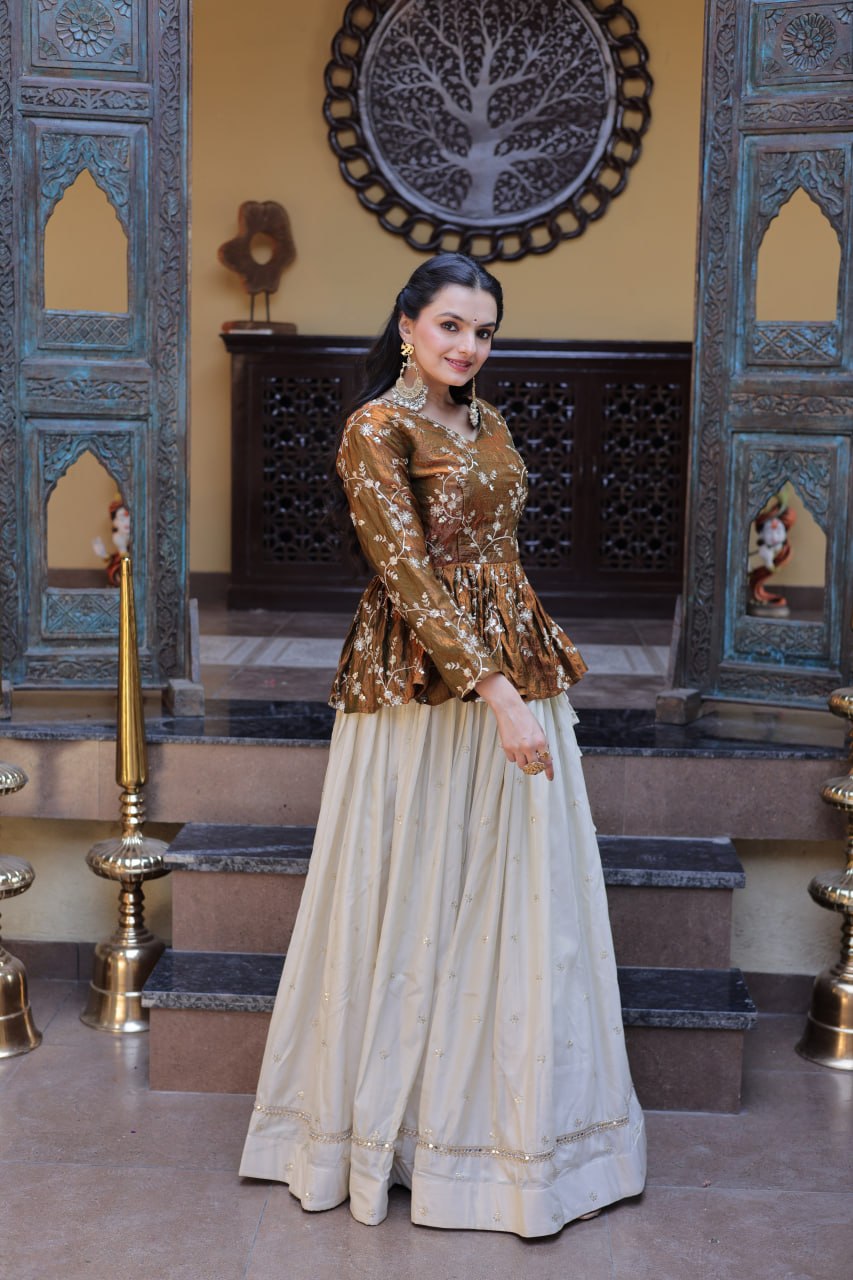 Ananya Cosmos Butti With Mustard Gold YSL Silk Sequins Embroidered Co-ord Set Lehenaga Choli