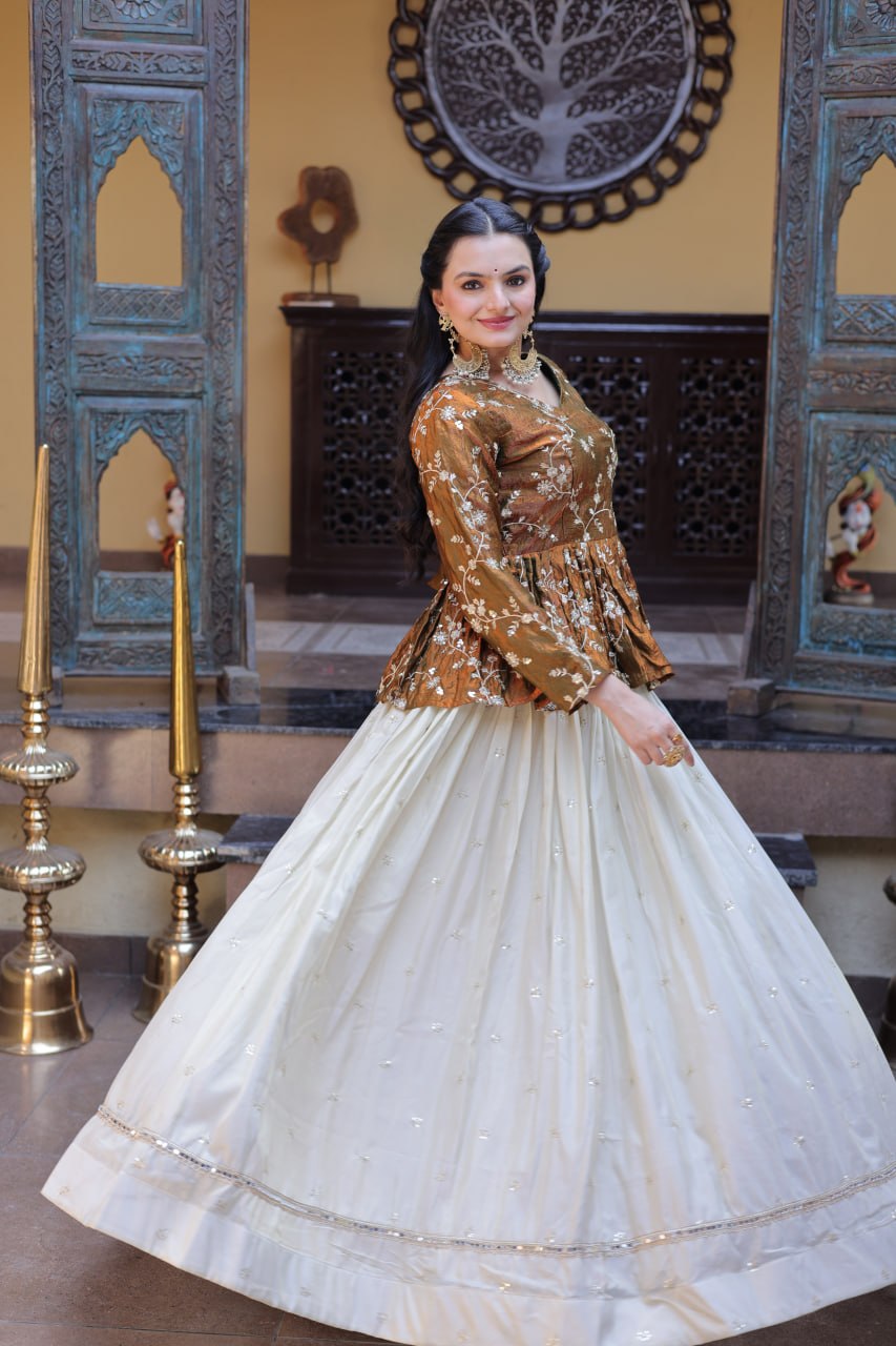 Ananya Cosmos Butti With Mustard Gold YSL Silk Sequins Embroidered Co-ord Set Lehenaga Choli