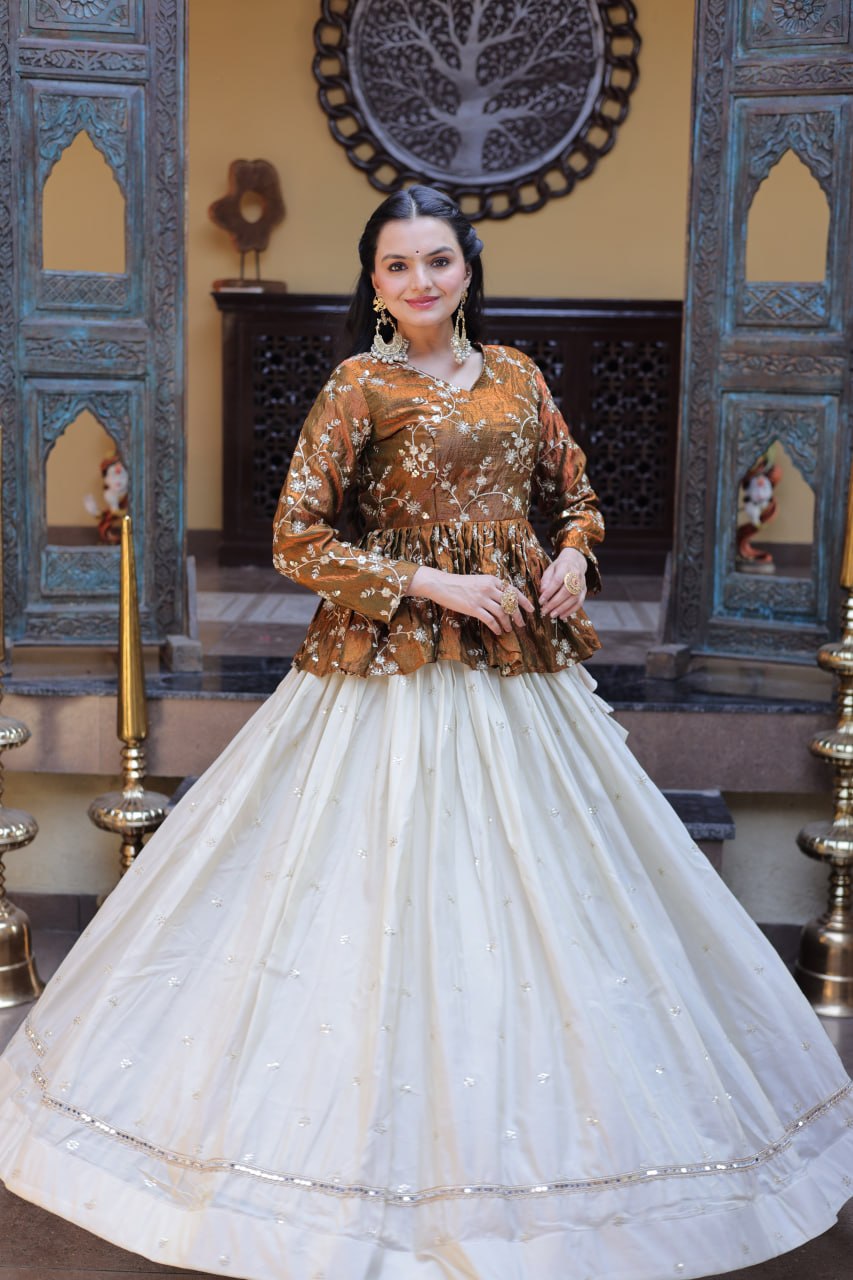 Ananya Cosmos Butti With Mustard Gold YSL Silk Sequins Embroidered Co-ord Set Lehenaga Choli