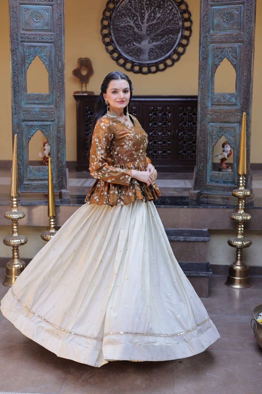 Ananya Cosmos Butti With Mustard Gold YSL Silk Sequins Embroidered Co-ord Set Lehenaga Choli
