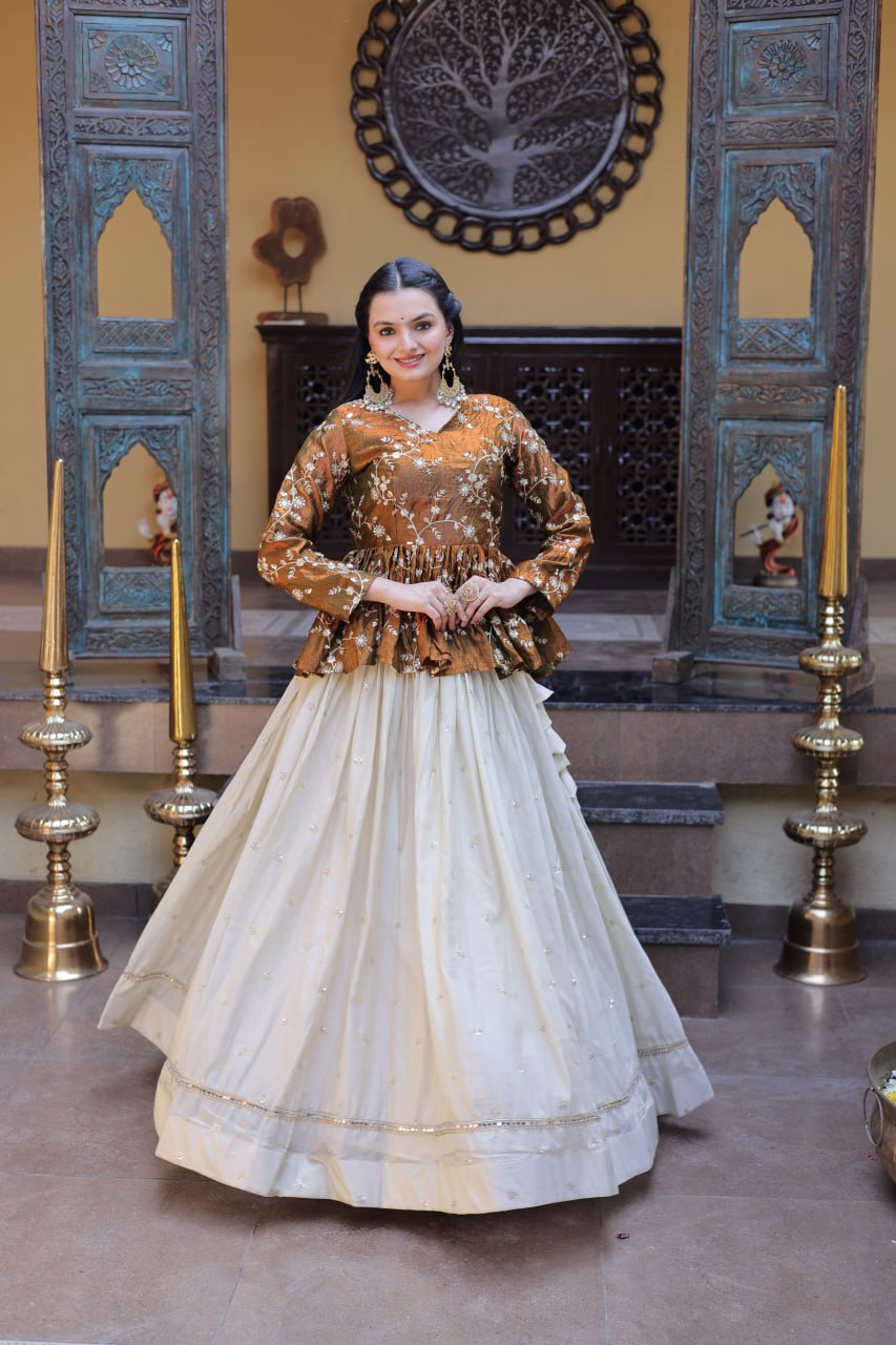 Ananya Cosmos Butti With Mustard Gold YSL Silk Sequins Embroidered Co-ord Set Lehenaga Choli