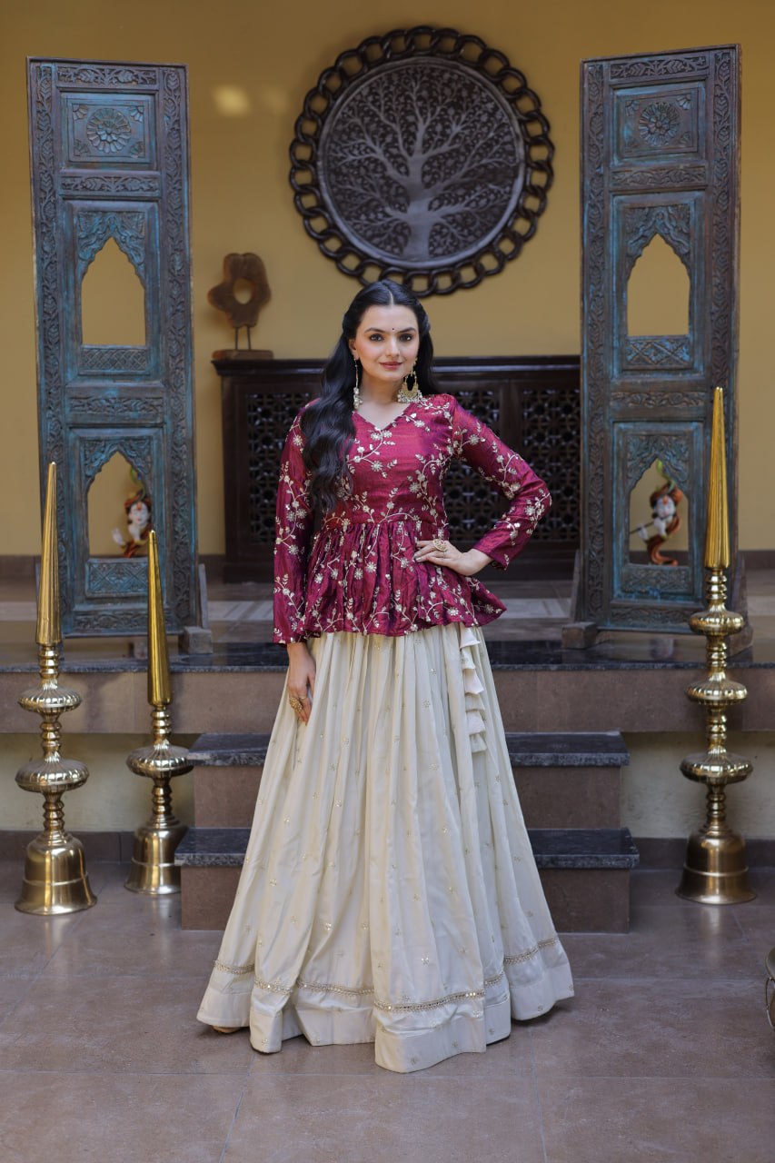 Ananya Cosmos Butti WIth Purple YSL Silk Sequins Embroidered Co-ord Set Lehenaga Choli
