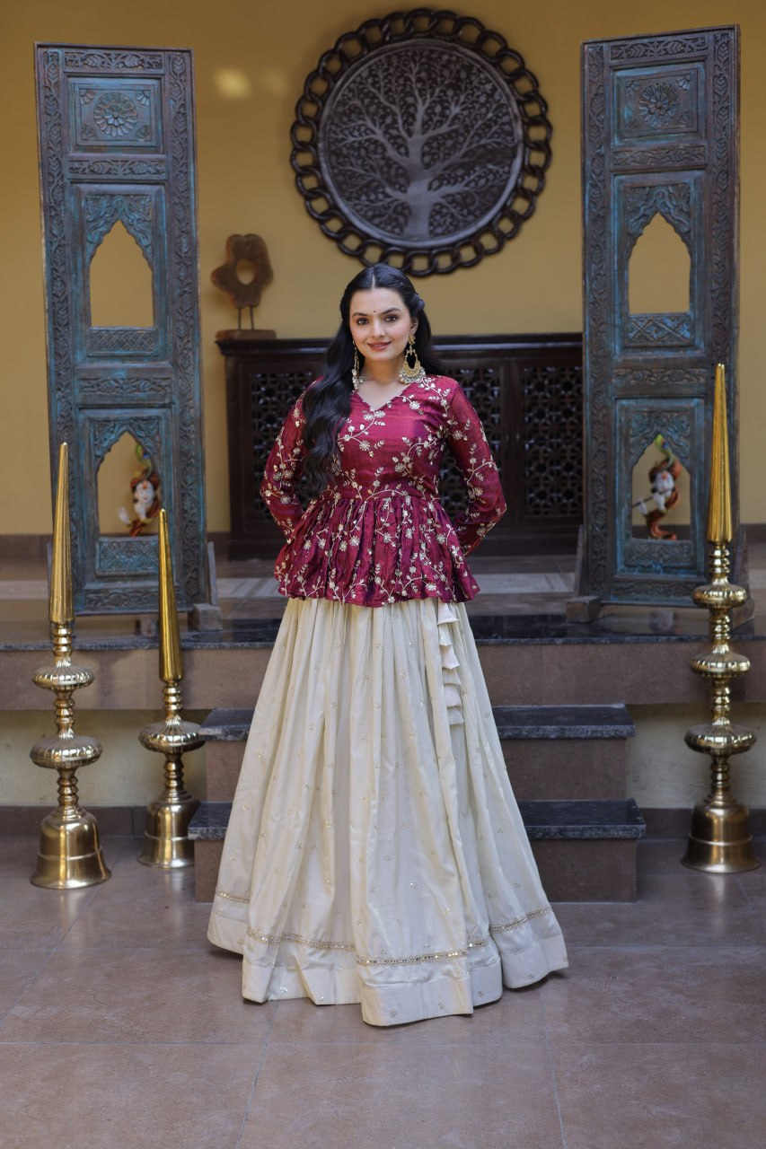 Ananya Cosmos Butti WIth Purple YSL Silk Sequins Embroidered Co-ord Set Lehenaga Choli