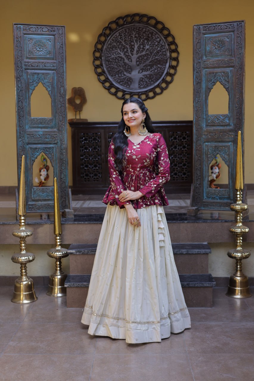 Ananya Cosmos Butti WIth Purple YSL Silk Sequins Embroidered Co-ord Set Lehenaga Choli
