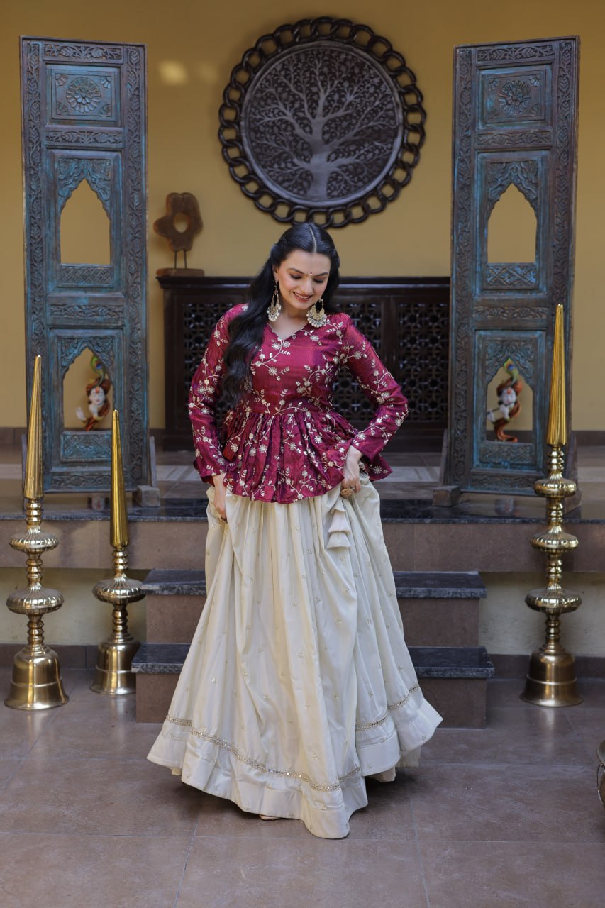 Ananya Cosmos Butti WIth Purple YSL Silk Sequins Embroidered Co-ord Set Lehenaga Choli