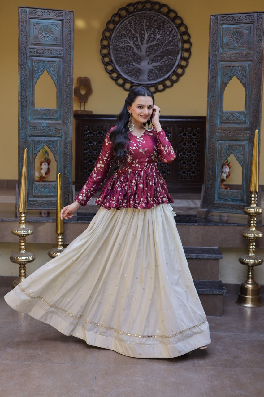 Ananya Cosmos Butti WIth Purple YSL Silk Sequins Embroidered Co-ord Set Lehenaga Choli