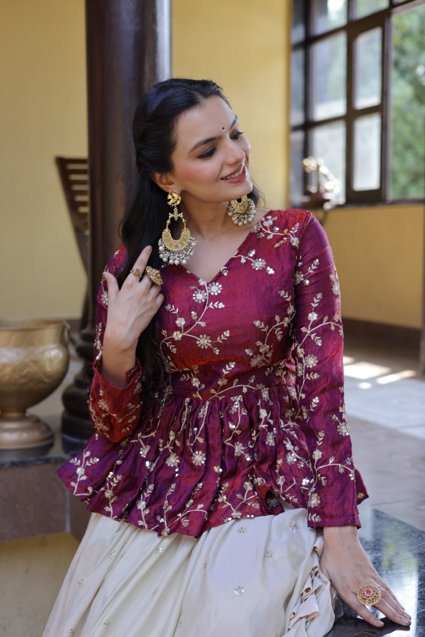 Ananya Cosmos Butti WIth Purple YSL Silk Sequins Embroidered Co-ord Set Lehenaga Choli