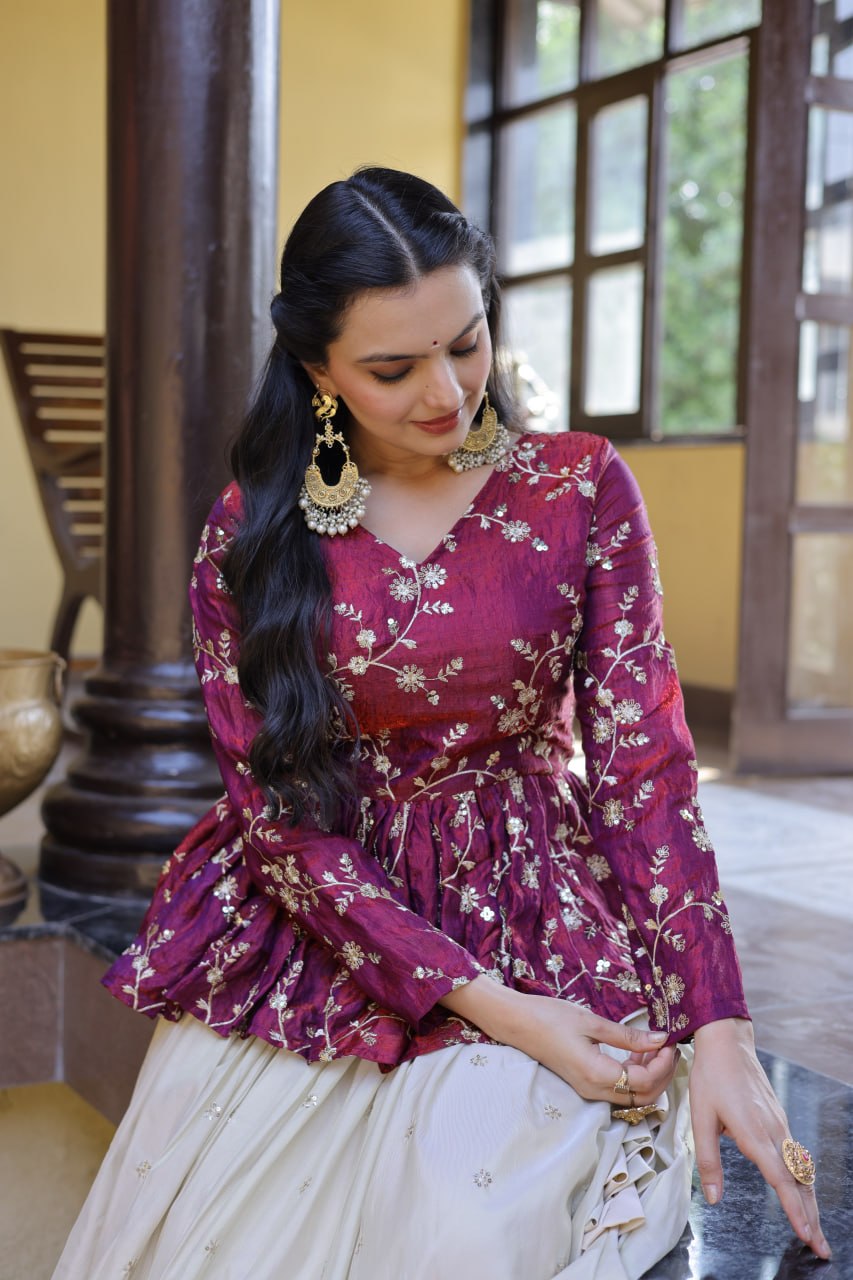 Ananya Cosmos Butti WIth Purple YSL Silk Sequins Embroidered Co-ord Set Lehenaga Choli