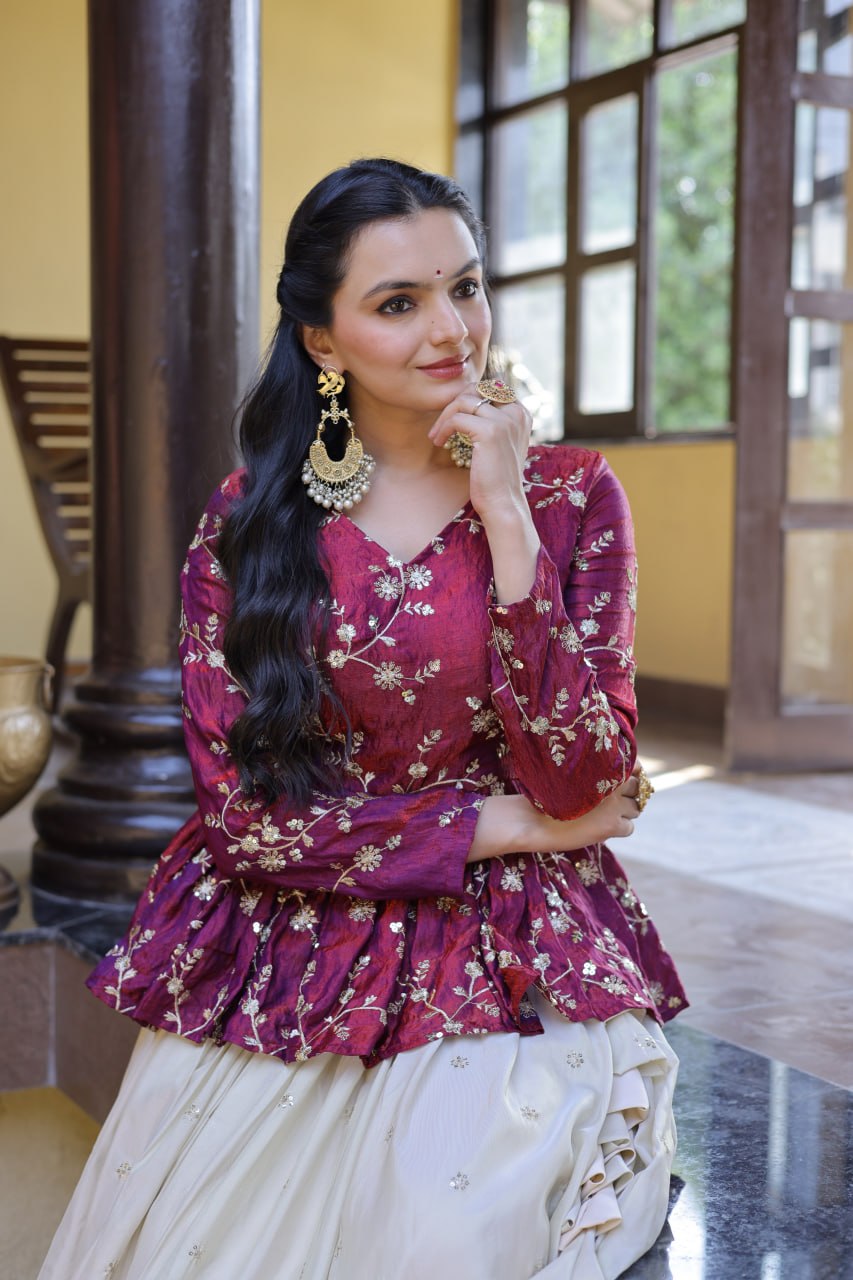Ananya Cosmos Butti WIth Purple YSL Silk Sequins Embroidered Co-ord Set Lehenaga Choli