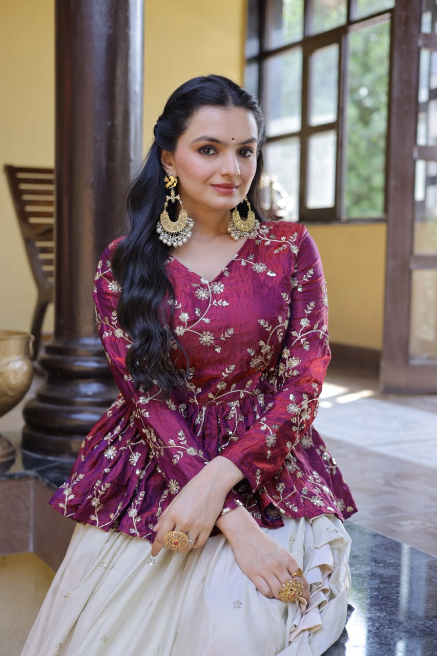 Ananya Cosmos Butti WIth Purple YSL Silk Sequins Embroidered Co-ord Set Lehenaga Choli
