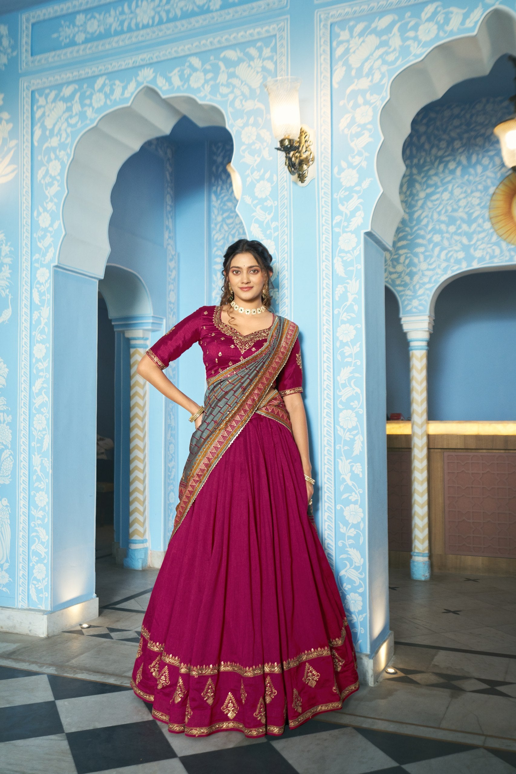 Aarna Vichitra Silk thread Sequins Embroidered Lehenga Choli Set