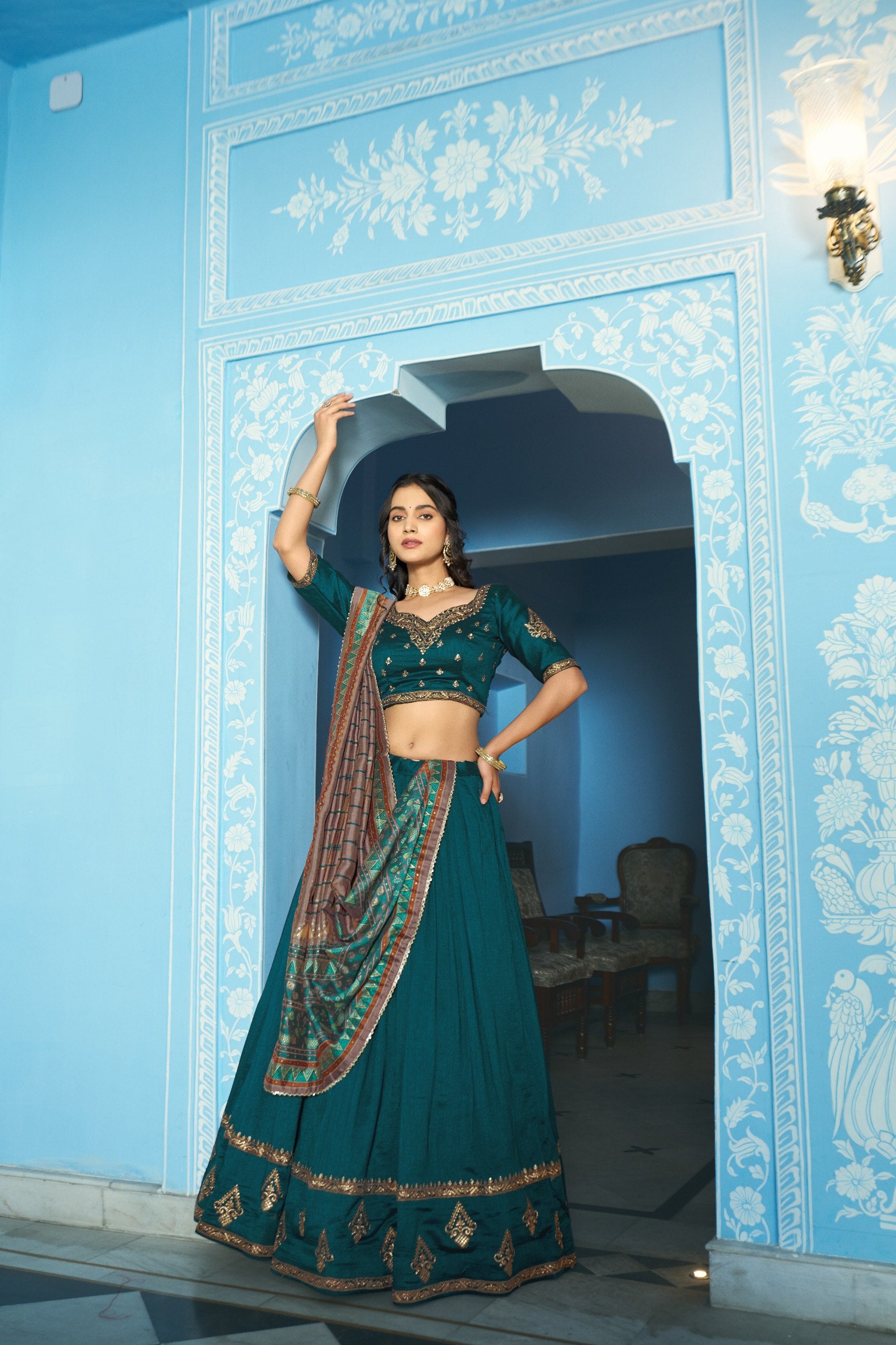Aarna Vichitra Silk thread Sequins Embroidered Lehenga Choli Set