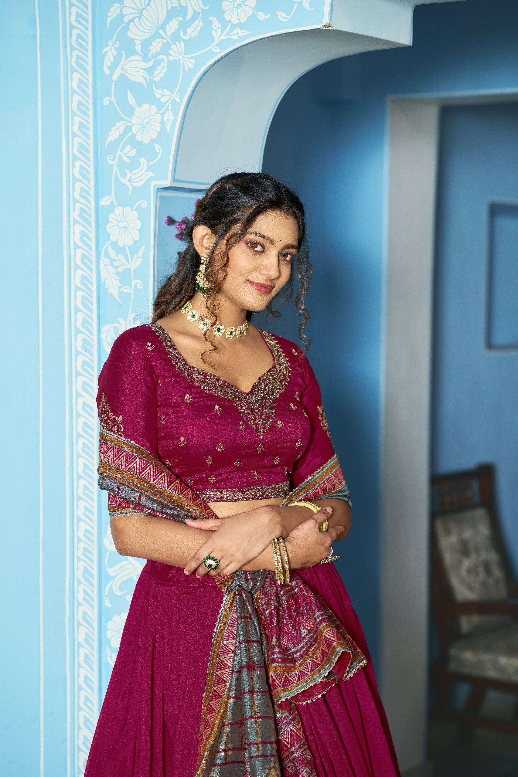 Aarna Vichitra Silk thread Sequins Embroidered Lehenga Choli Set