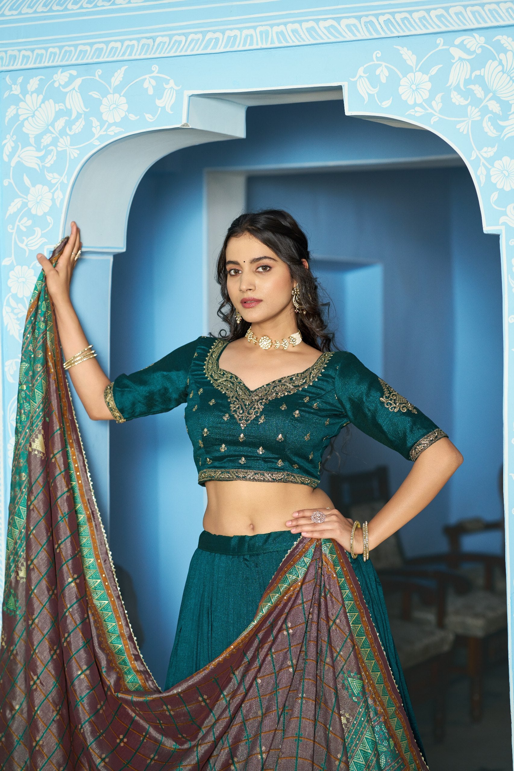 Aarna Vichitra Silk thread Sequins Embroidered Lehenga Choli Set