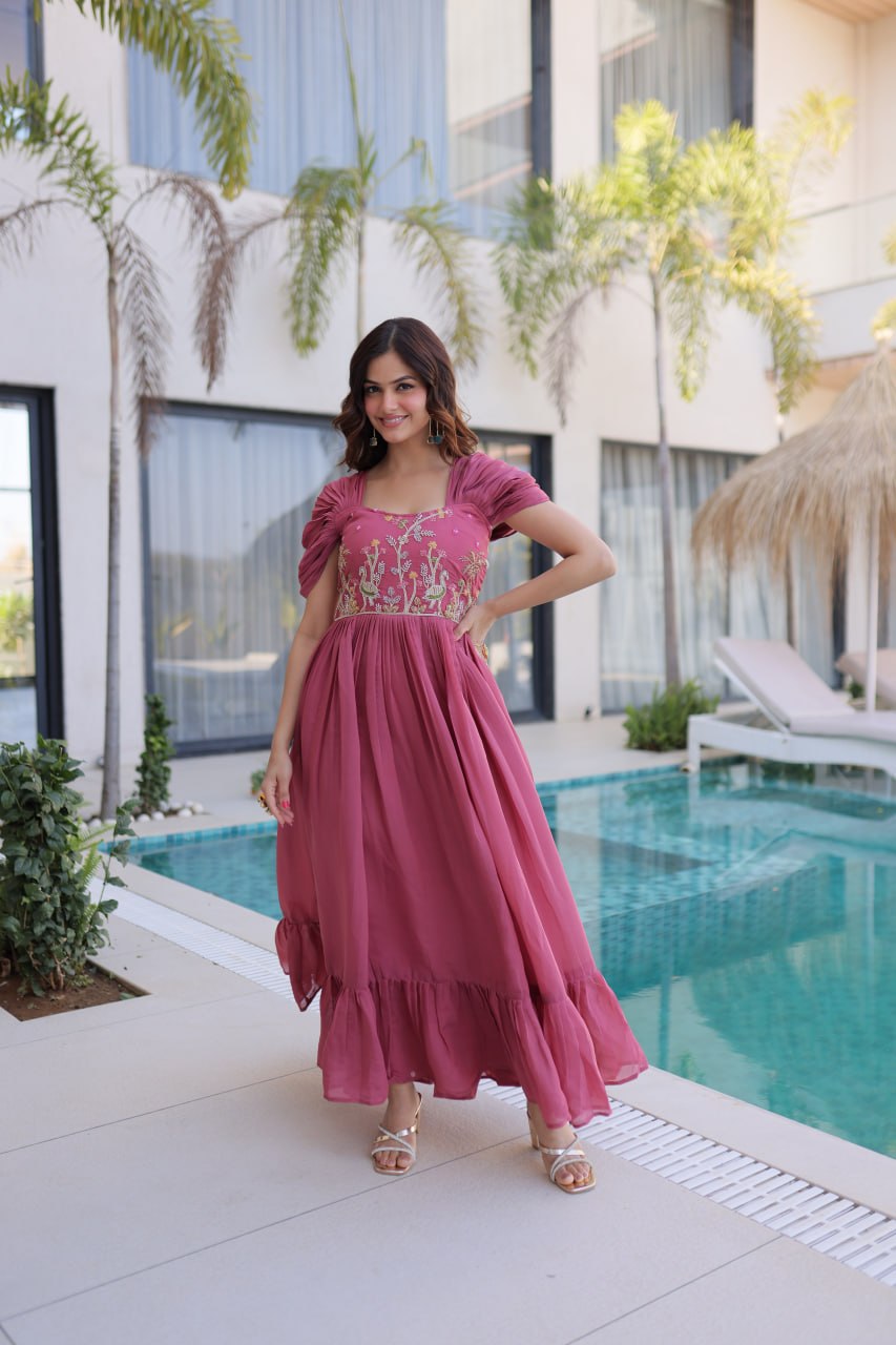 Anupama Mul Chanderi Beads Embroidered Gown Set