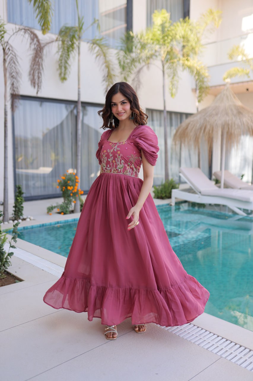 Anupama Mul Chanderi Beads Embroidered Gown Set