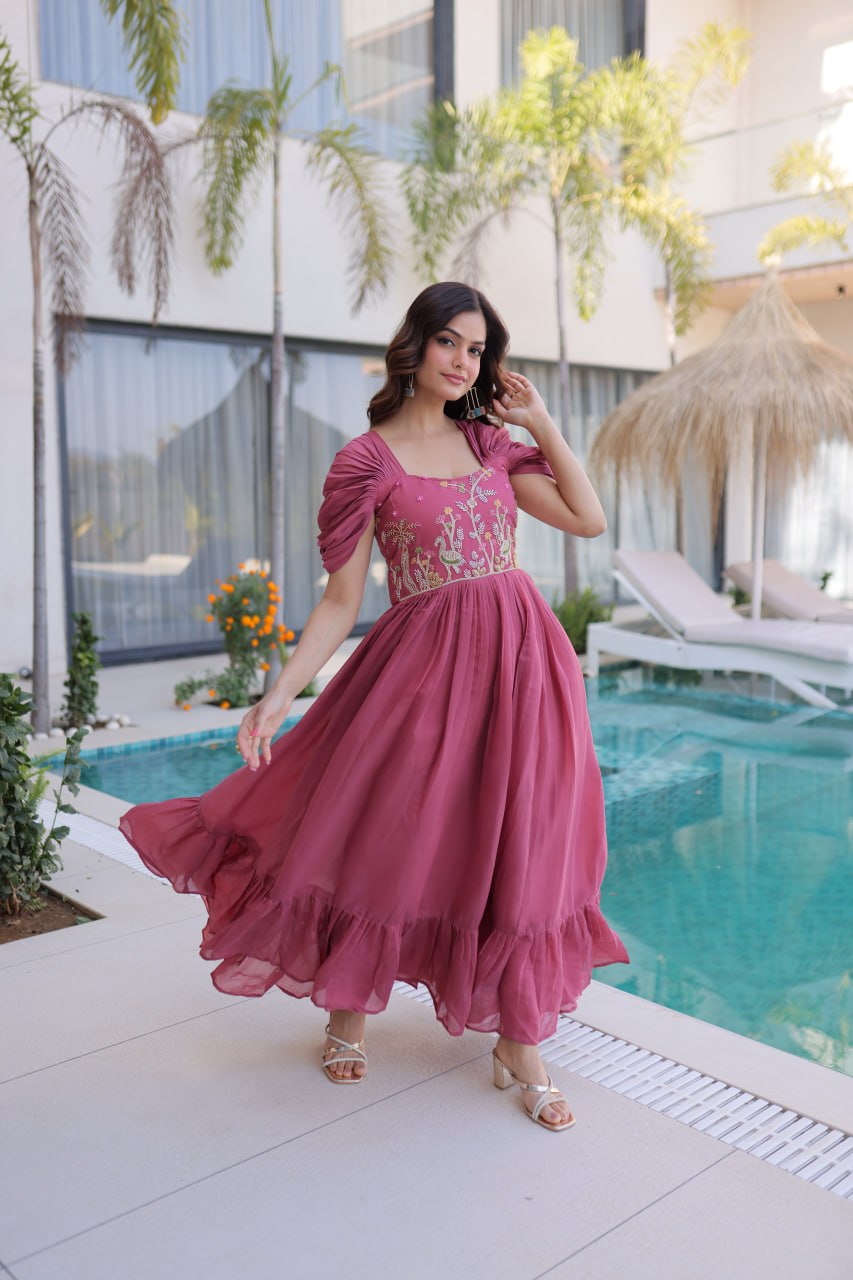 Anupama Mul Chanderi Beads Embroidered Gown Set