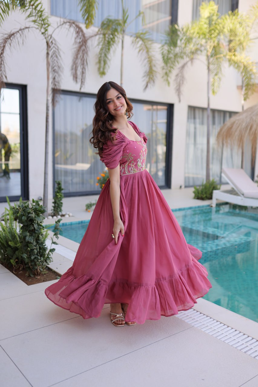 Anupama Mul Chanderi Beads Embroidered Gown Set