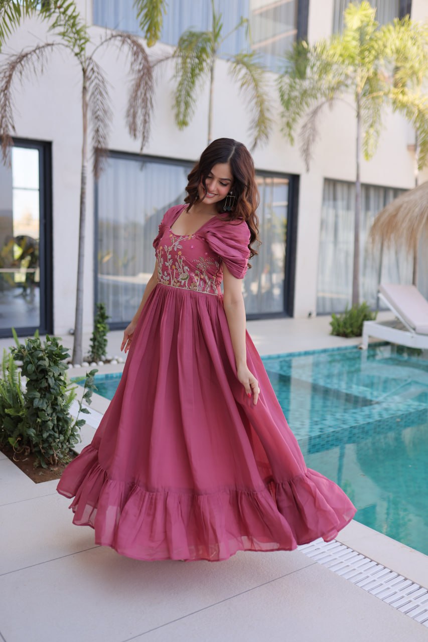 Anupama Mul Chanderi Beads Embroidered Gown Set