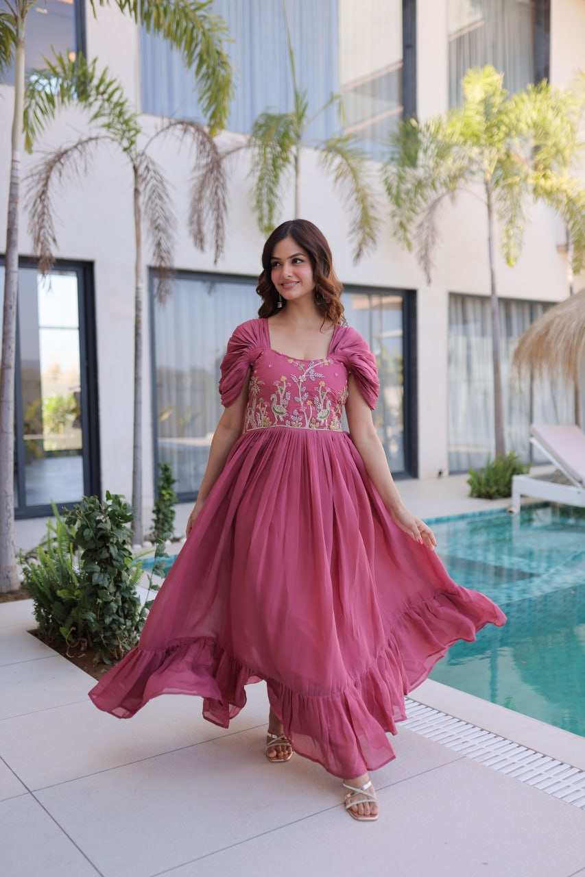 Anupama Mul Chanderi Beads Embroidered Gown Set