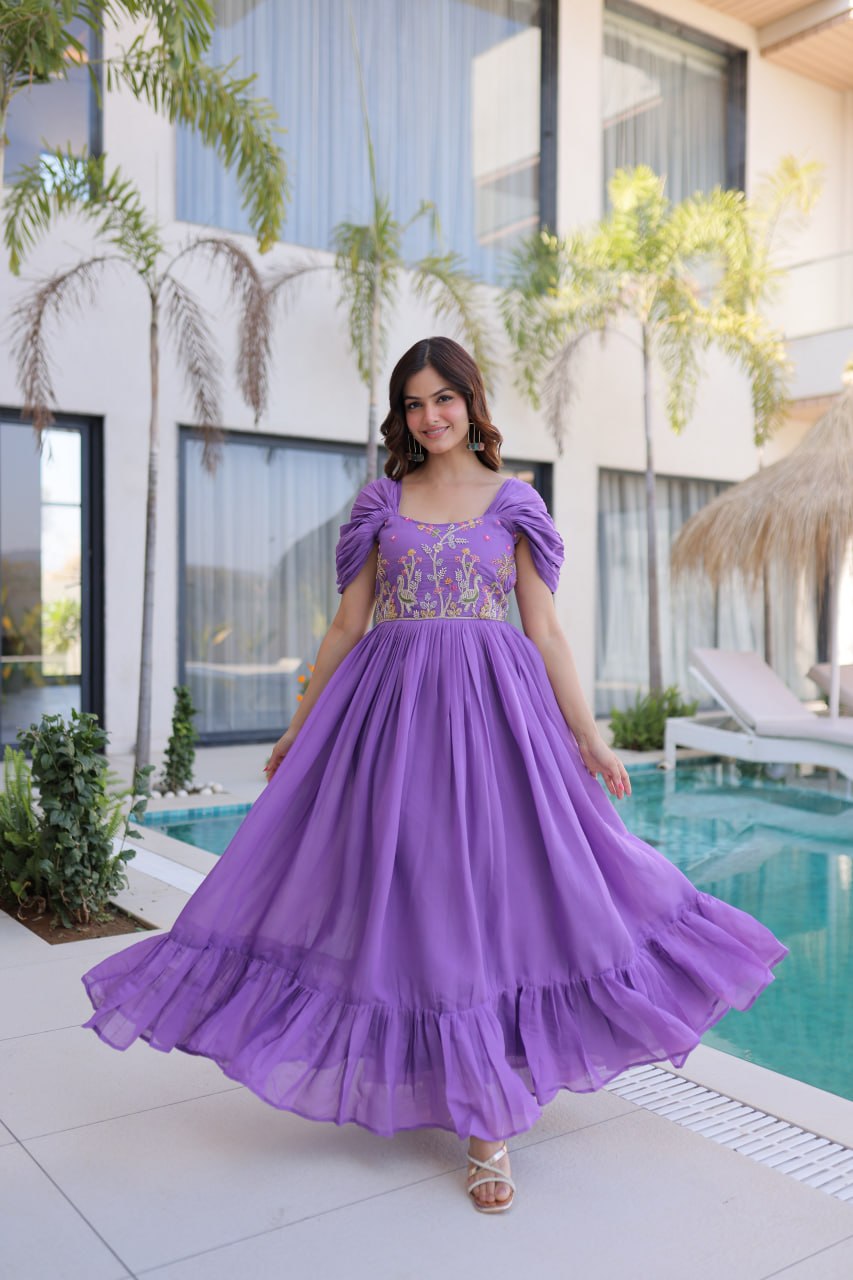 Anupama Mul Chanderi Beads Embroidered Gown Set