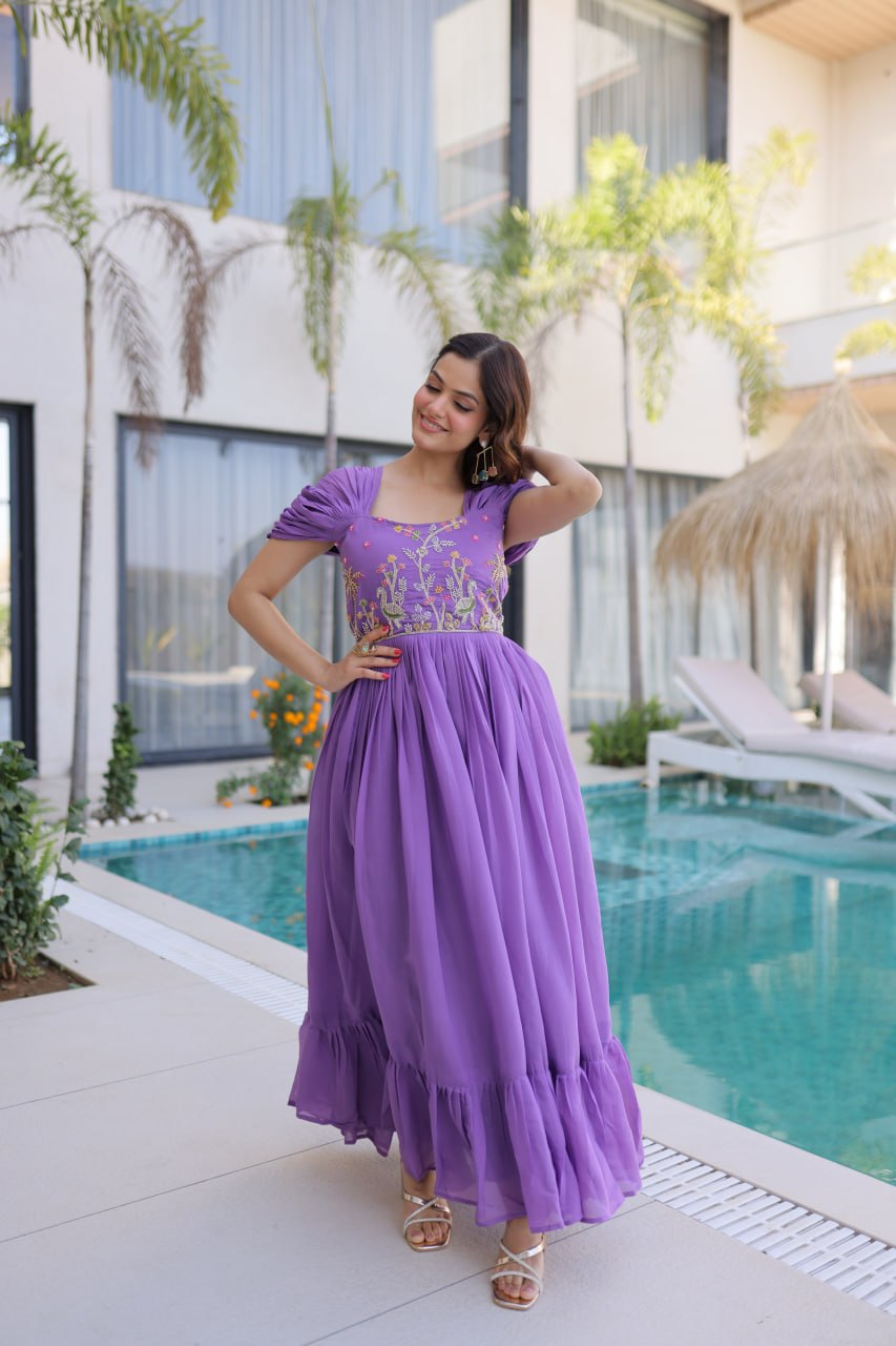 Anupama Mul Chanderi Beads Embroidered Gown Set