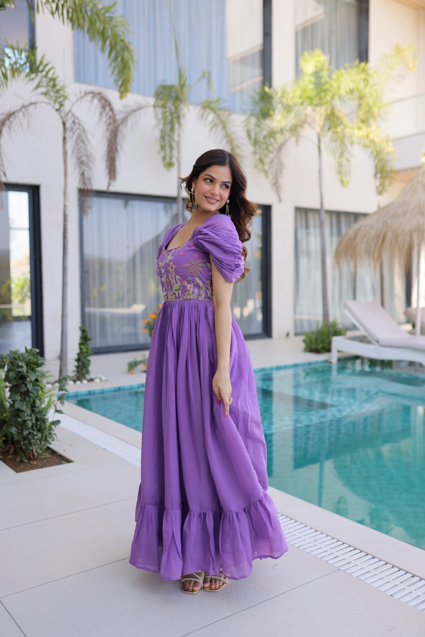 Anupama Mul Chanderi Beads Embroidered Gown Set