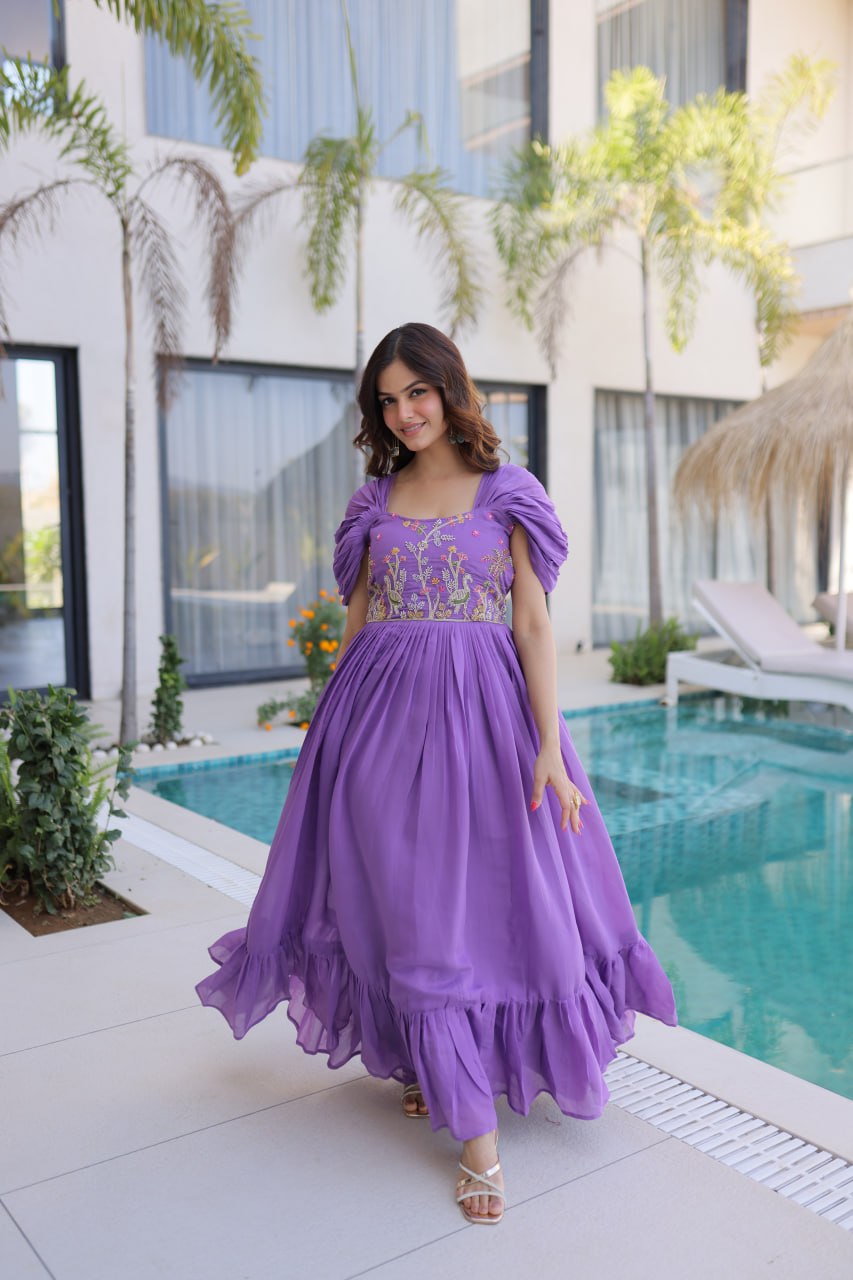 Anupama Mul Chanderi Beads Embroidered Gown Set