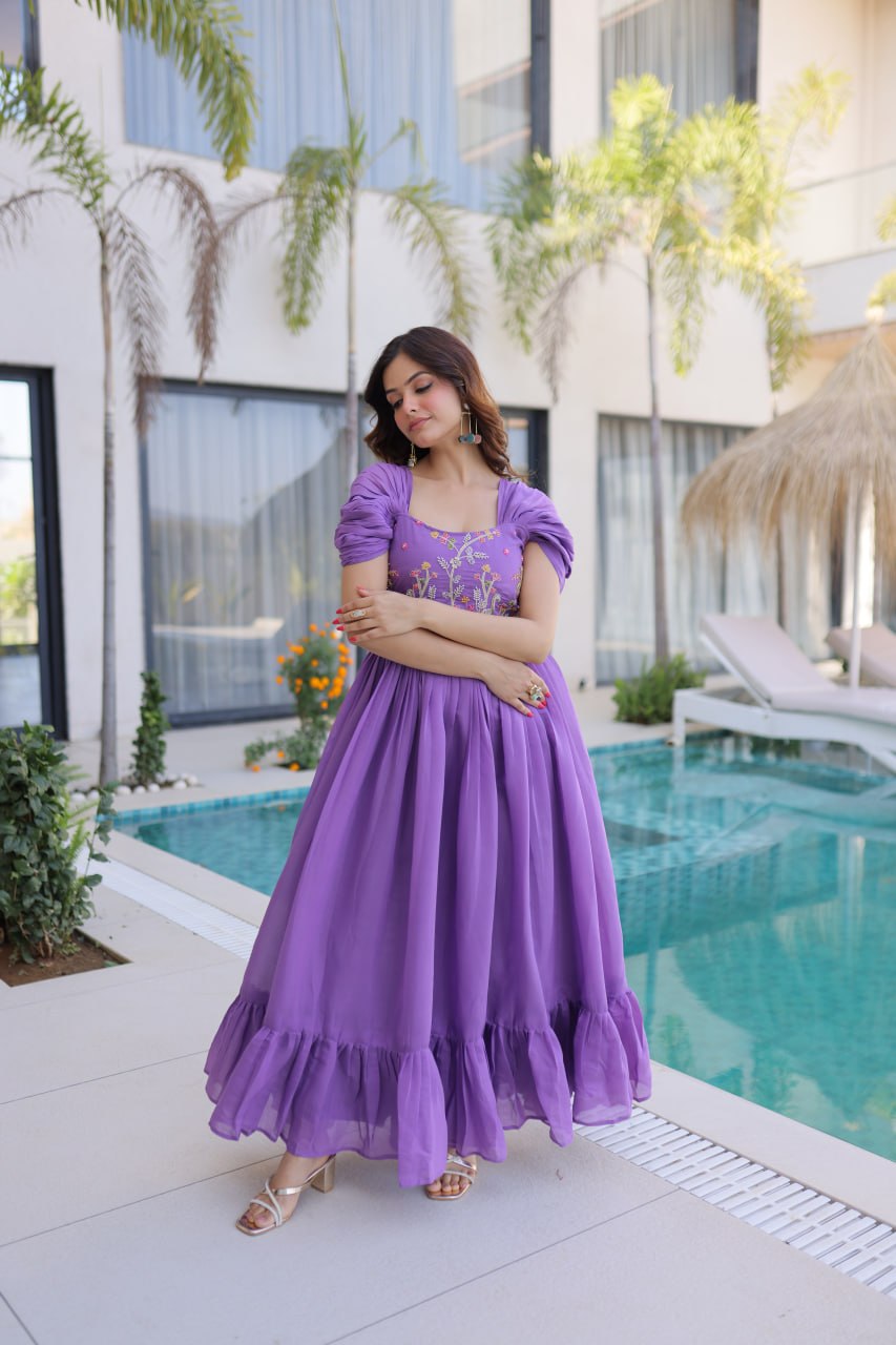 Anupama Mul Chanderi Beads Embroidered Gown Set
