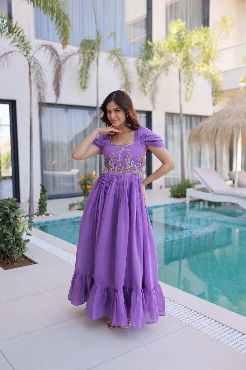 Anupama Mul Chanderi Beads Embroidered Gown Set