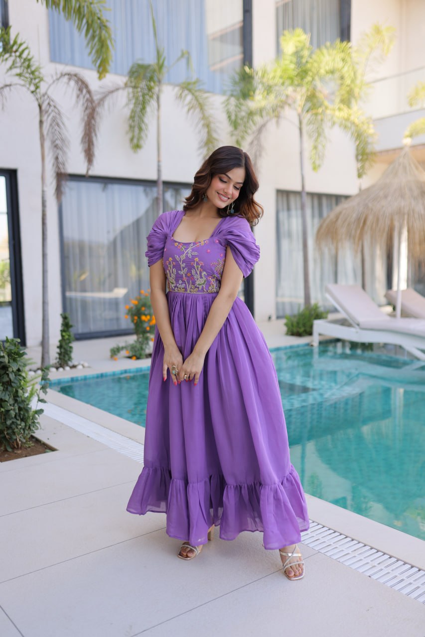 Anupama Mul Chanderi Beads Embroidered Gown Set