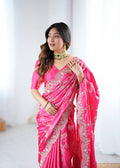 Simran Heavy Japan Satin Silk Rich Sequins Embroidered Saree