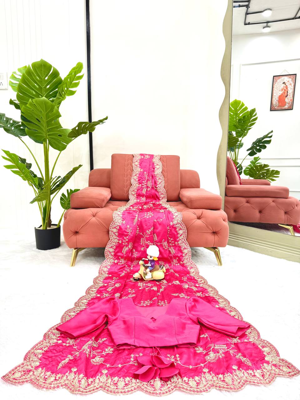 Simran Heavy Japan Satin Silk Rich Sequins Embroidered Saree
