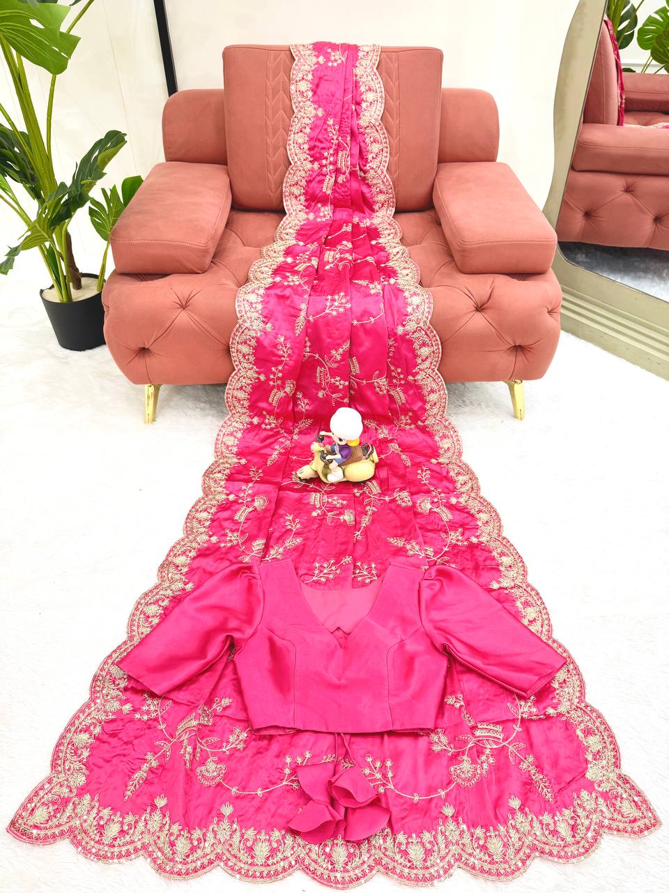 Simran Heavy Japan Satin Silk Rich Sequins Embroidered Saree