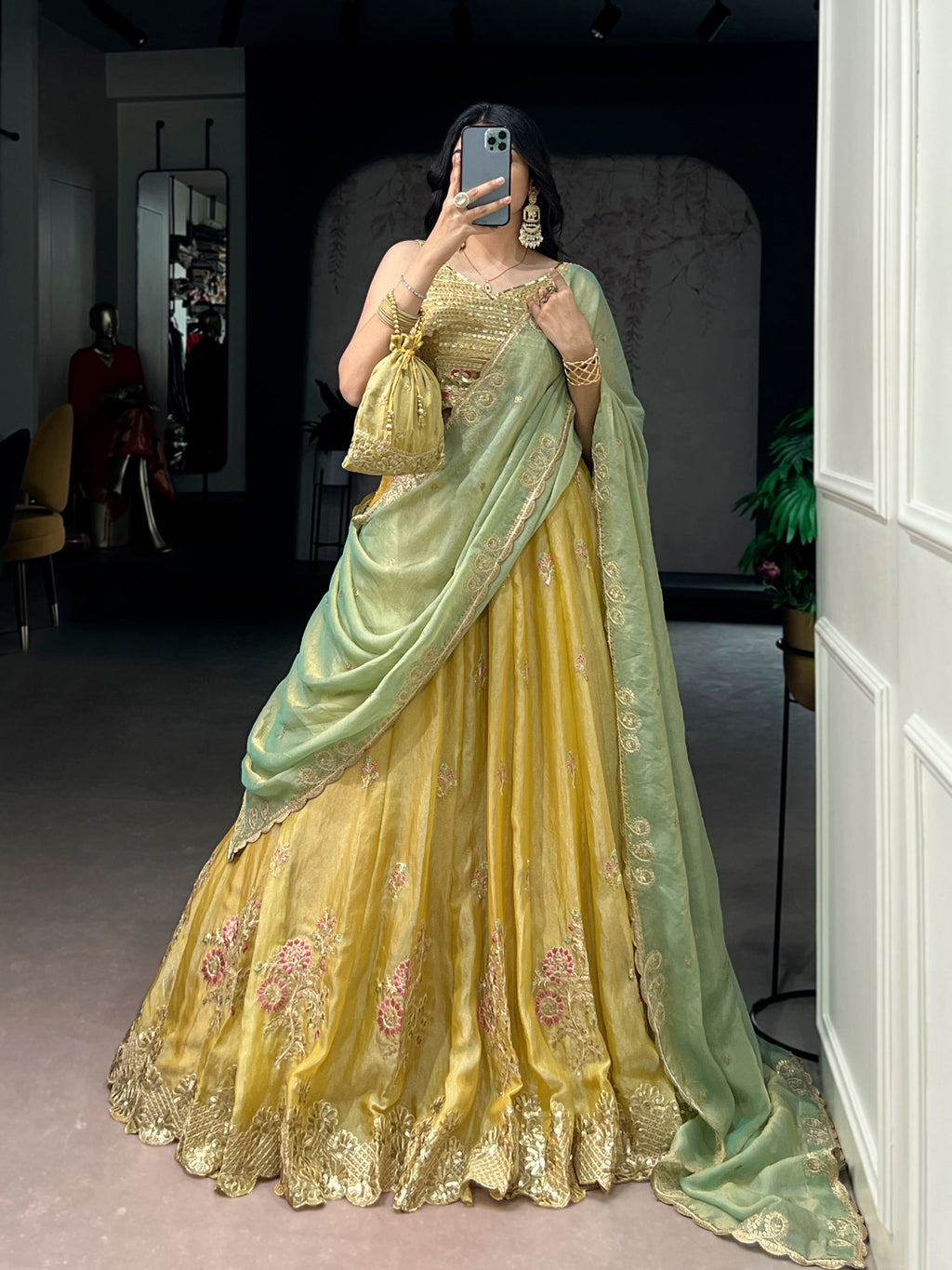 Akshara Yellow Moss Silk With Thread Sequins Embroidery Work Lehenga Choli set