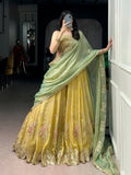 Akshara Yellow Moss Silk With Thread Sequins Embroidery Work Lehenga Choli set