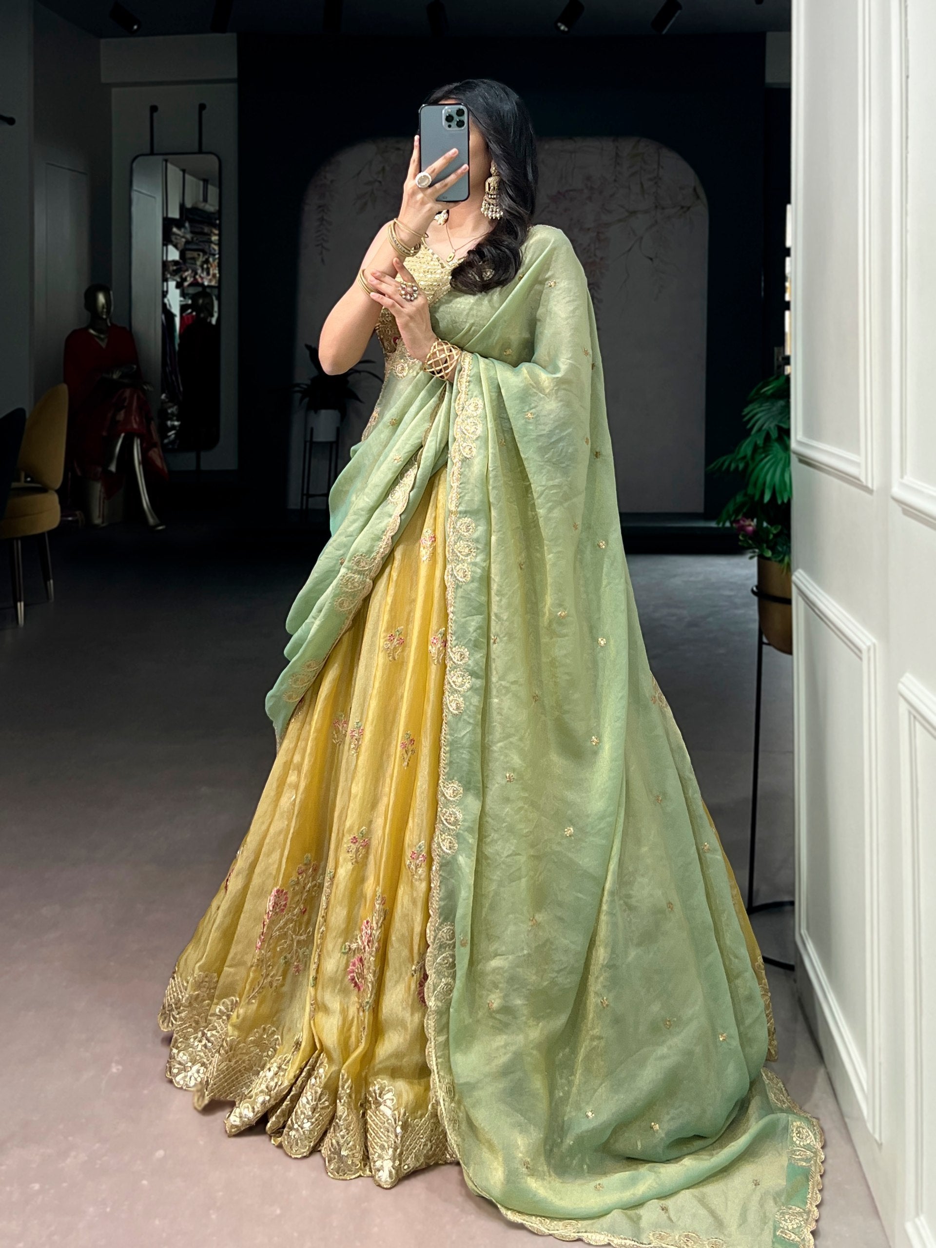 Akshara Yellow Moss Silk With Thread Sequins Embroidery Work Lehenga Choli set