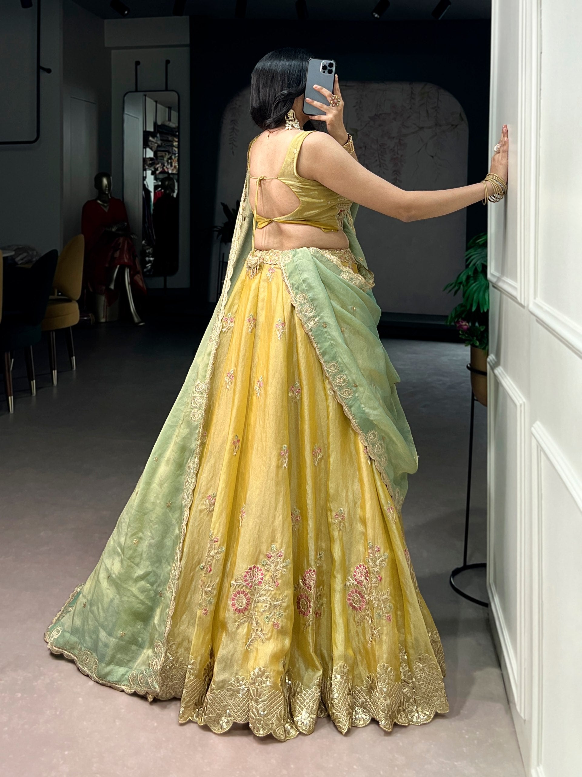 Akshara Yellow Moss Silk With Thread Sequins Embroidery Work Lehenga Choli set