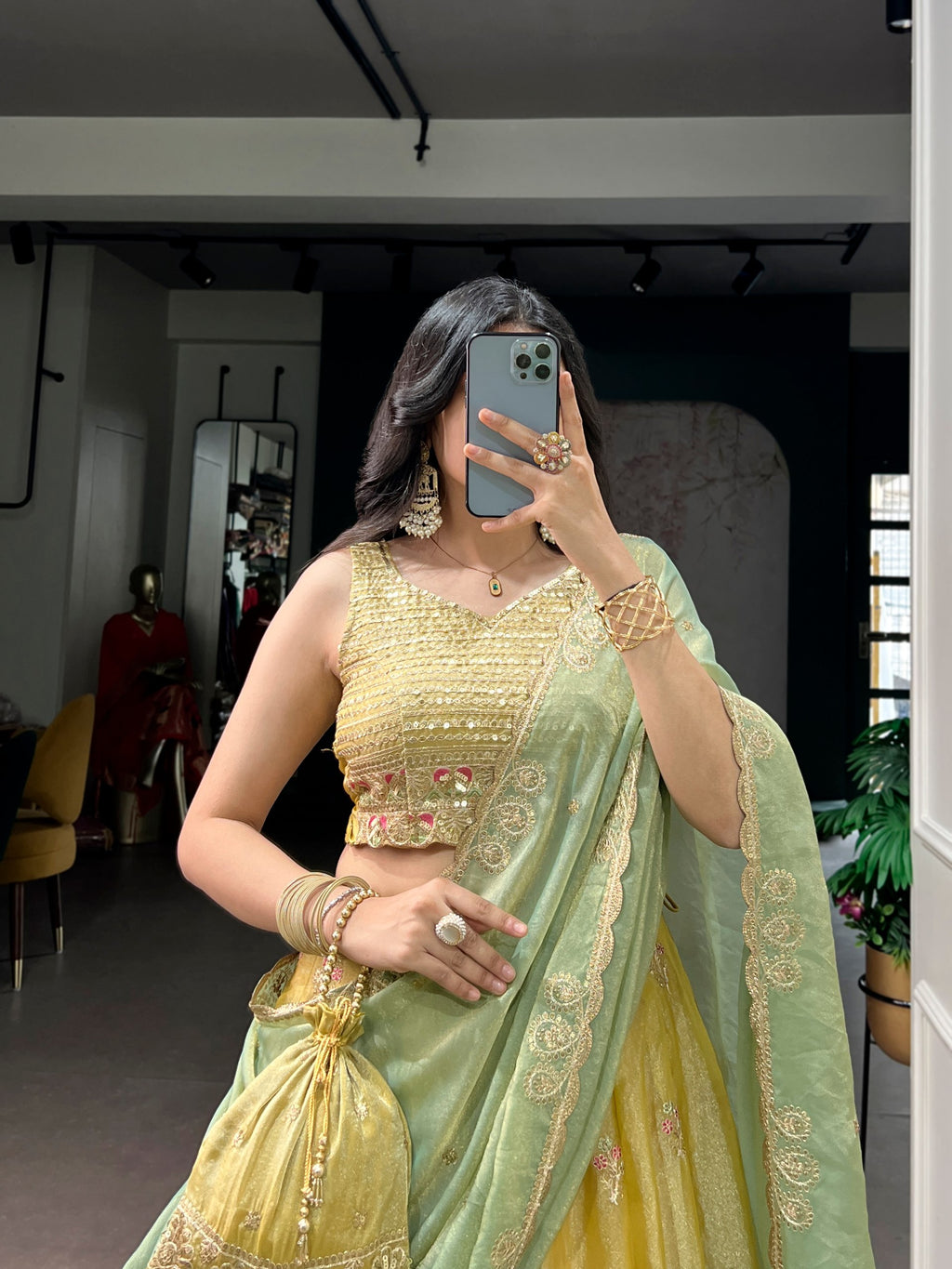 Akshara Yellow Moss Silk With Thread Sequins Embroidery Work Lehenga Choli set