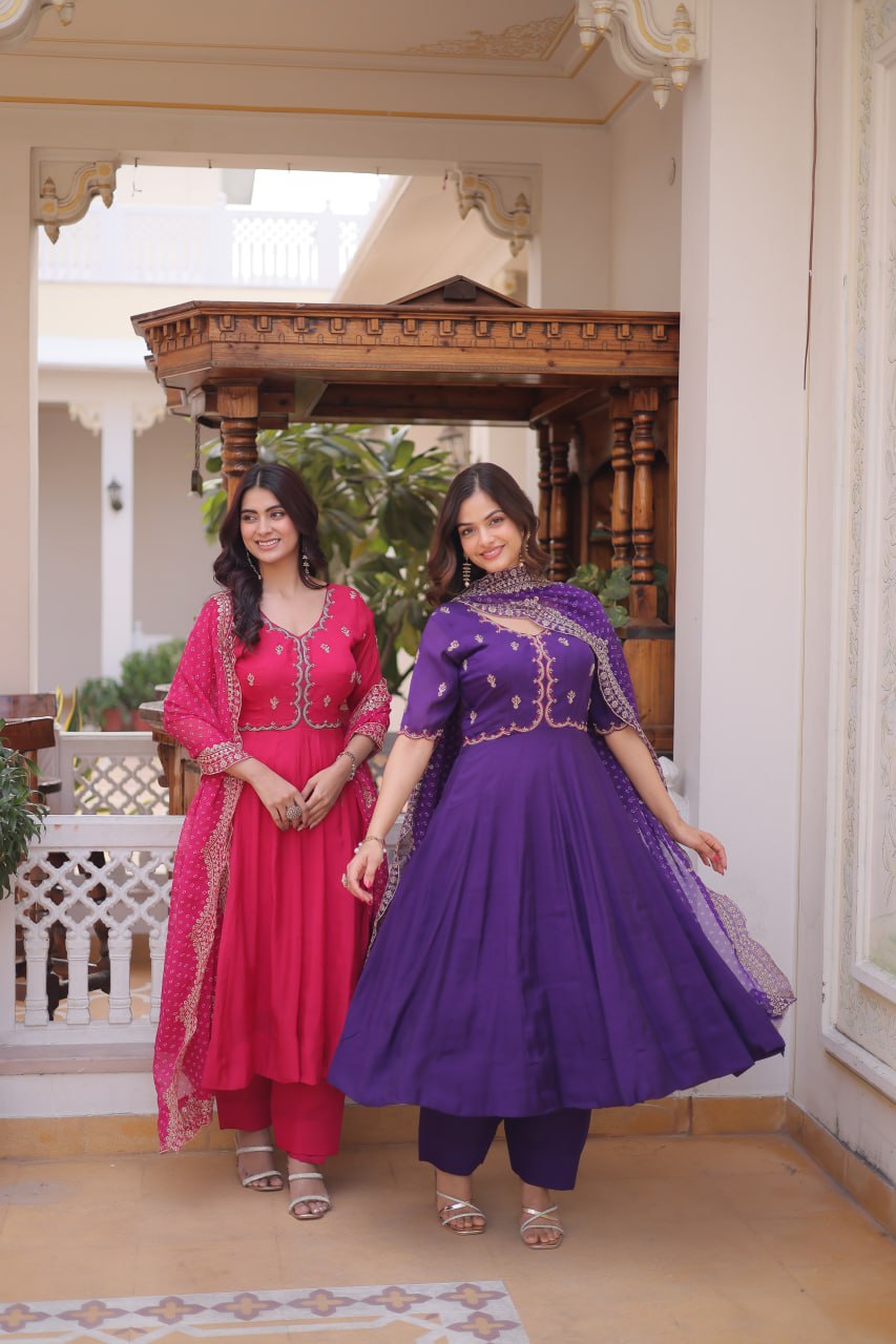 Charvi Mul Chanderi Beads Embroidered Gown Dupatta Set