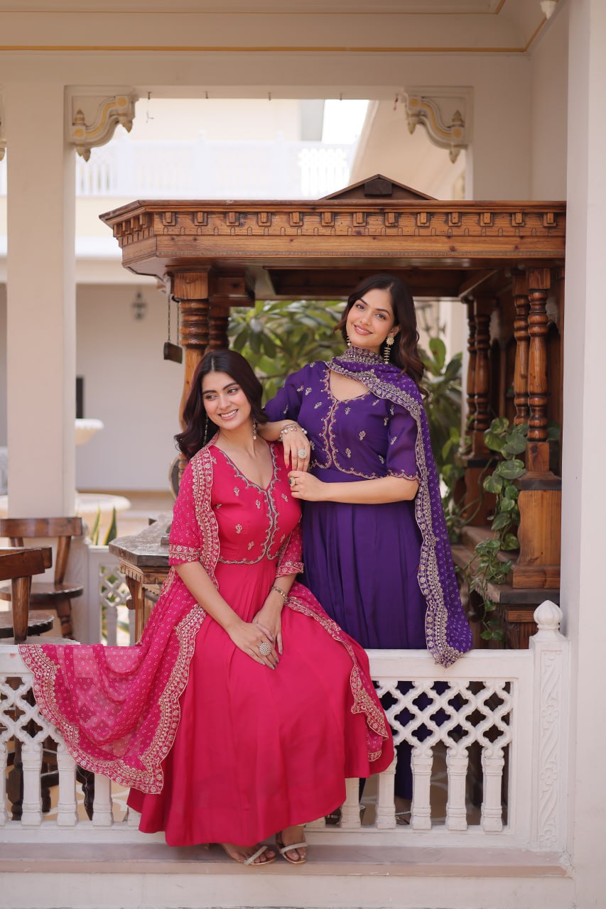 Charvi Mul Chanderi Beads Embroidered Gown Dupatta Set