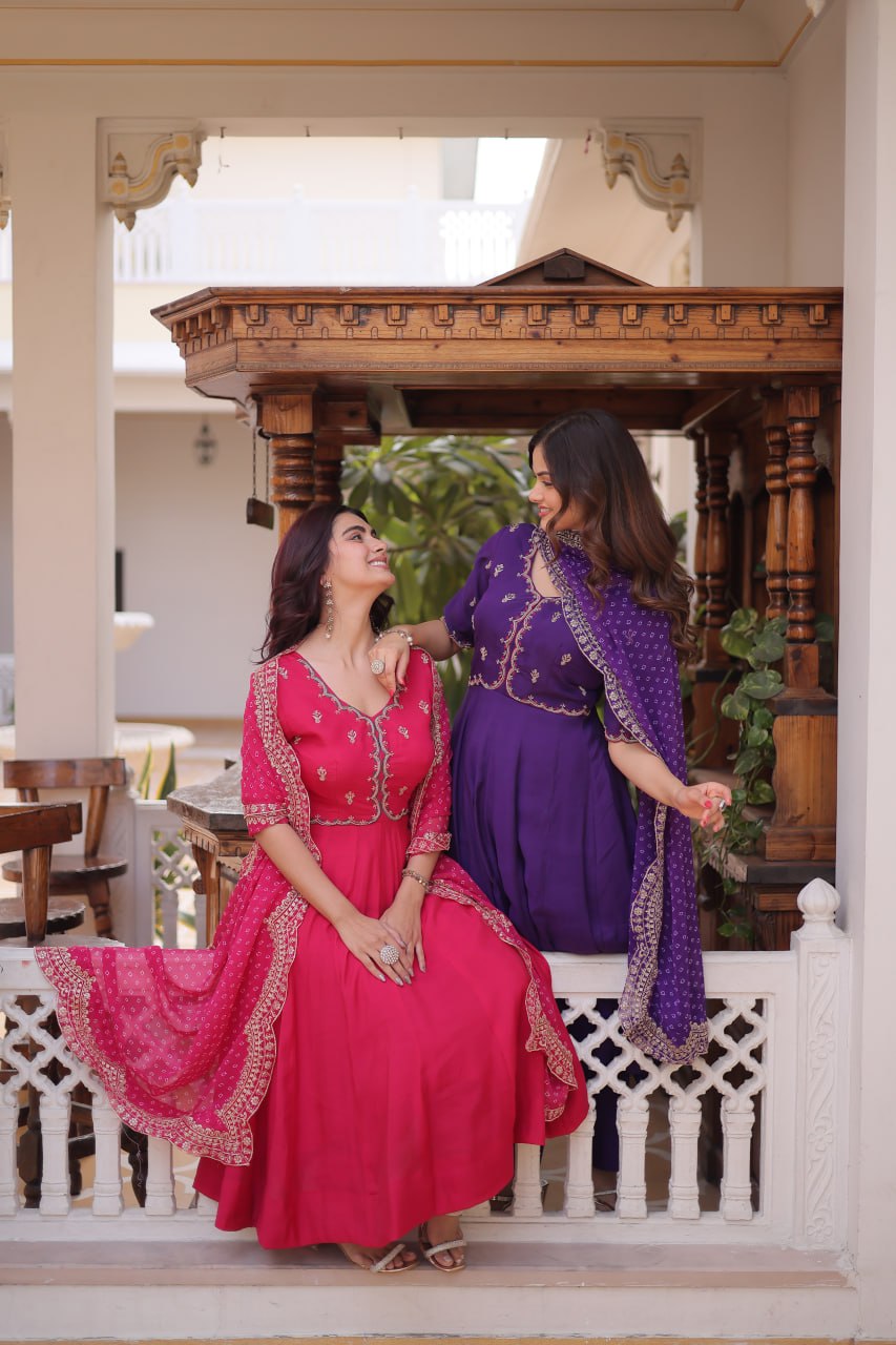 Charvi Mul Chanderi Beads Embroidered Gown Dupatta Set