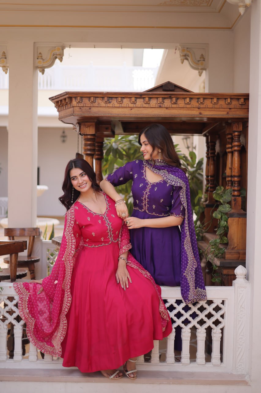 Charvi Mul Chanderi Beads Embroidered Gown Dupatta Set