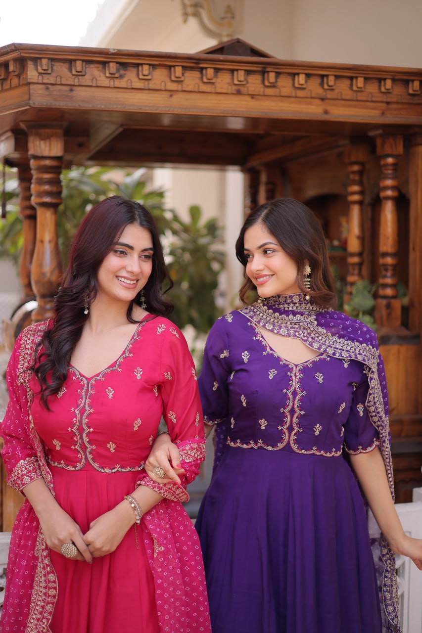 Charvi Mul Chanderi Beads Embroidered Gown Dupatta Set