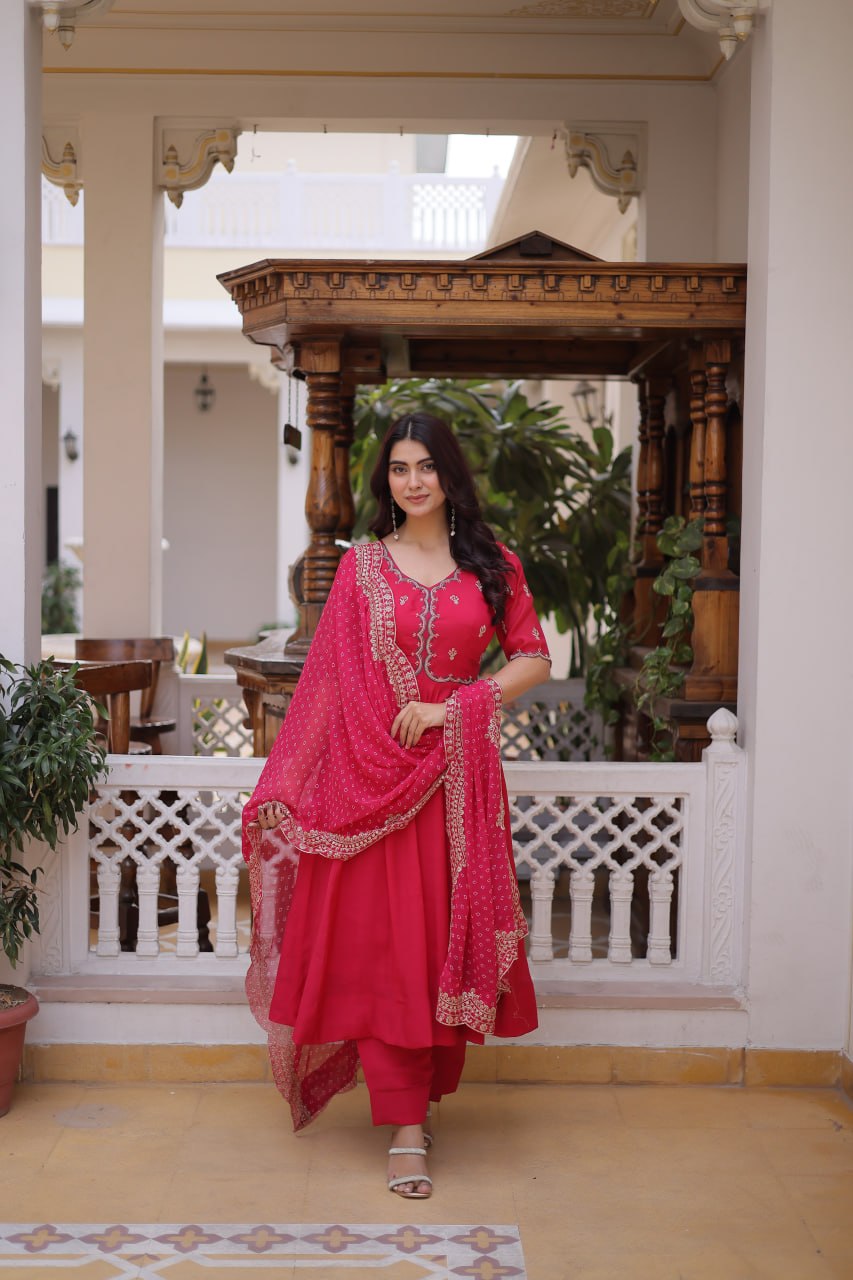 Charvi Mul Chanderi Beads Embroidered Gown Dupatta Set