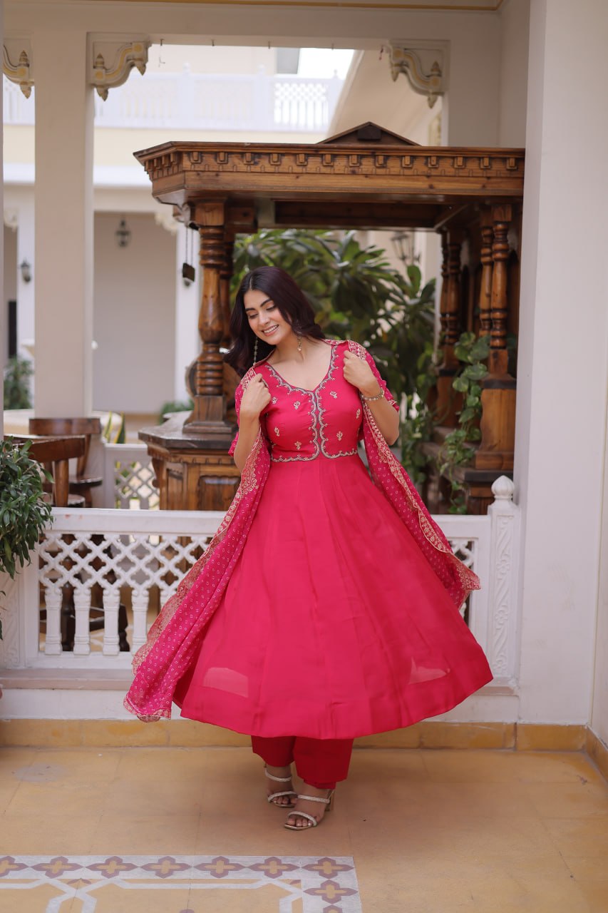 Charvi Mul Chanderi Beads Embroidered Gown Dupatta Set