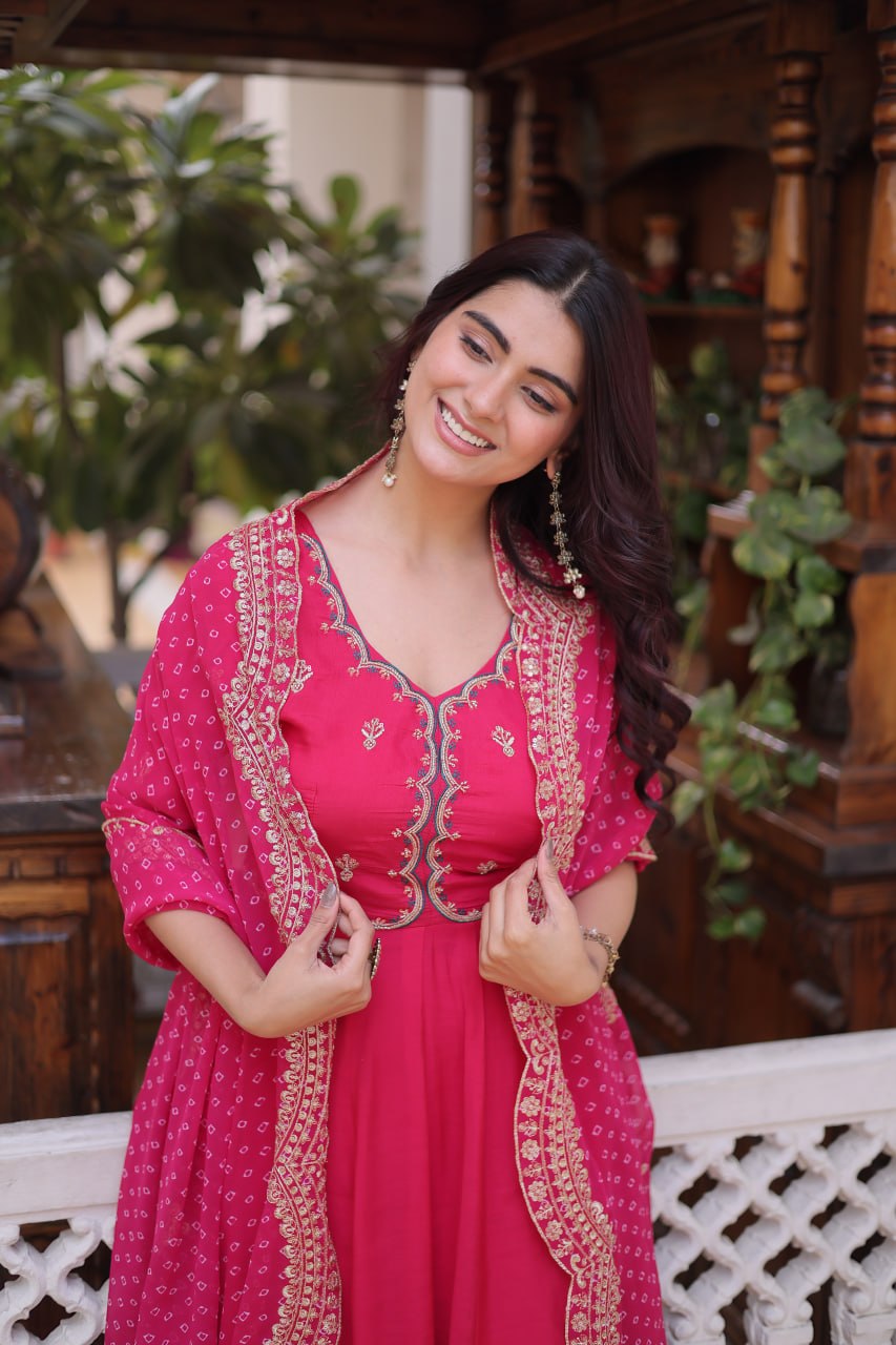 Charvi Mul Chanderi Beads Embroidered Gown Dupatta Set