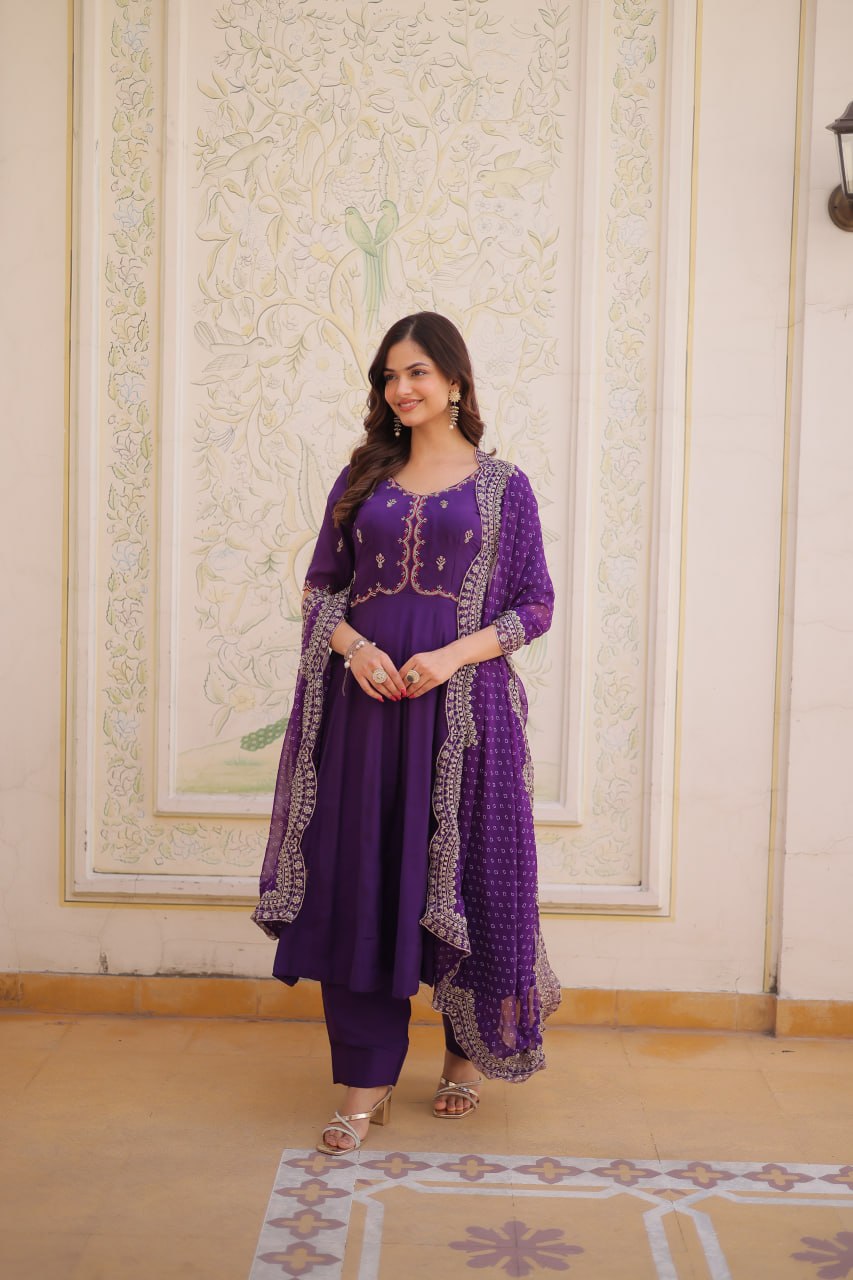 Charvi Mul Chanderi Beads Embroidered Gown Dupatta Set